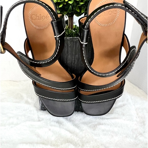 Chloe Candice Topstitch Block Heel Sandals Black Size EU 40 - Picture 11 of 16
